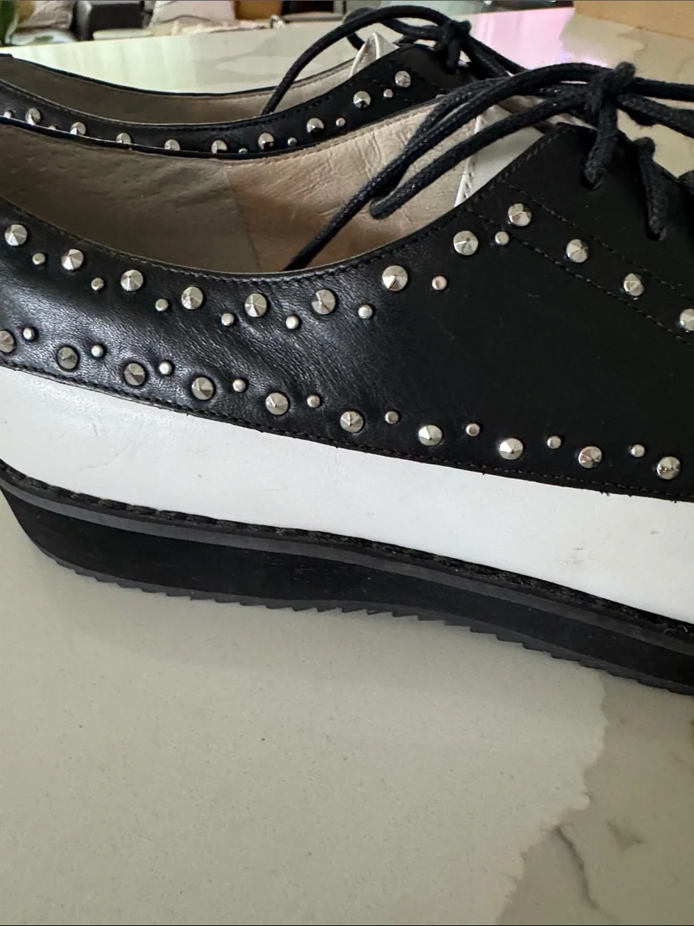 Michael Kors Black and White Studded Oxford Flats 10